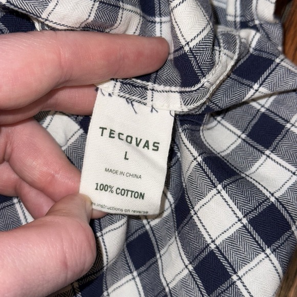 Tecovas Long Sleeve Pearl Snap Shirt Men's Large Blue White Plaid Cotton - Picture 6 of 6